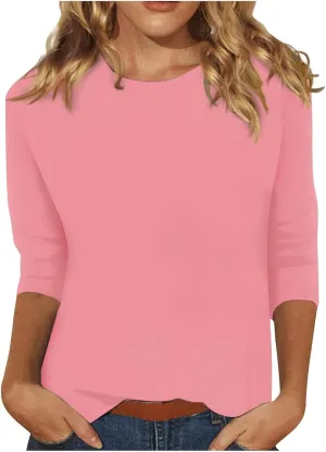 3/4 Length Sleeve Womens Tops Dressy Casual Summer Bell Elbow Sleeve Blouses Work Tunic Shirts