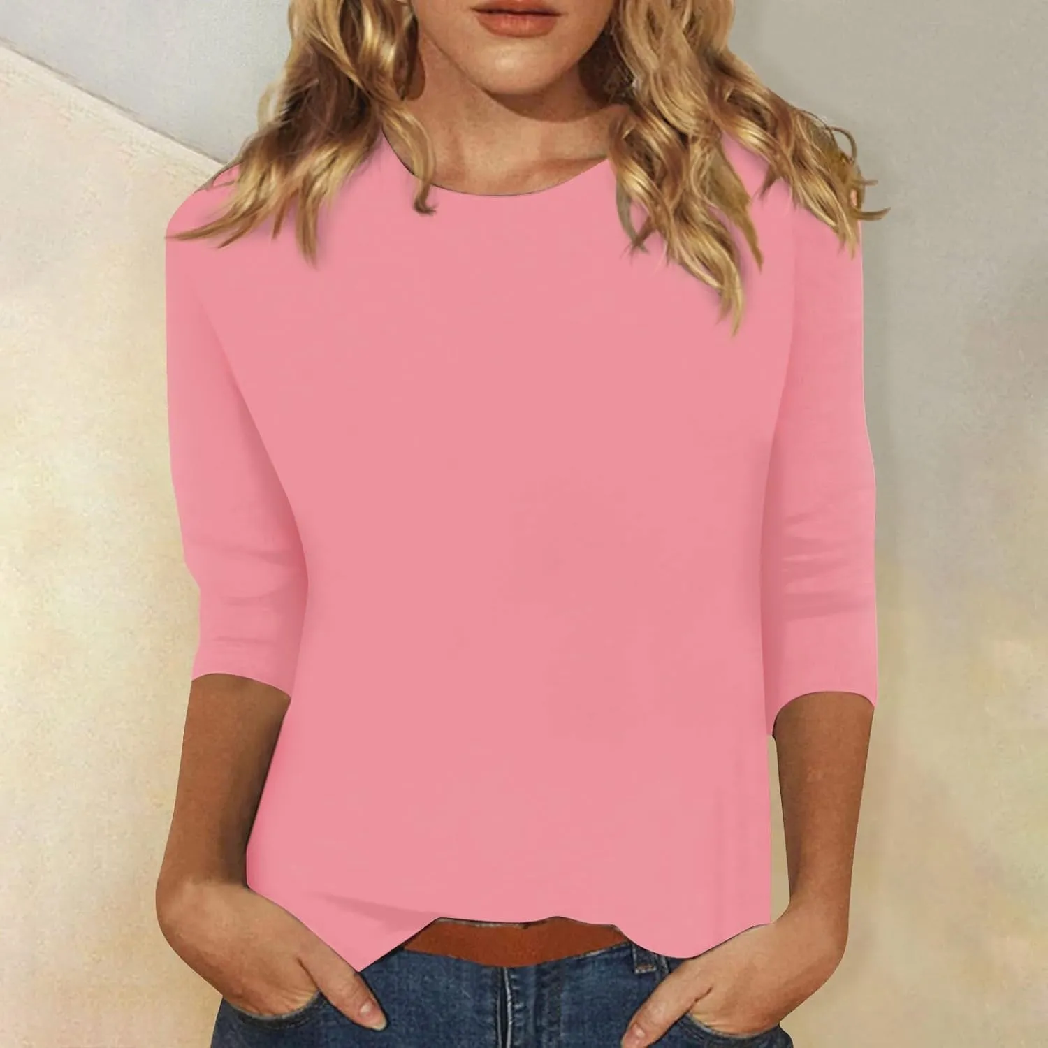 3/4 Length Sleeve Womens Tops Dressy Casual Summer Bell Elbow Sleeve Blouses Work Tunic Shirts