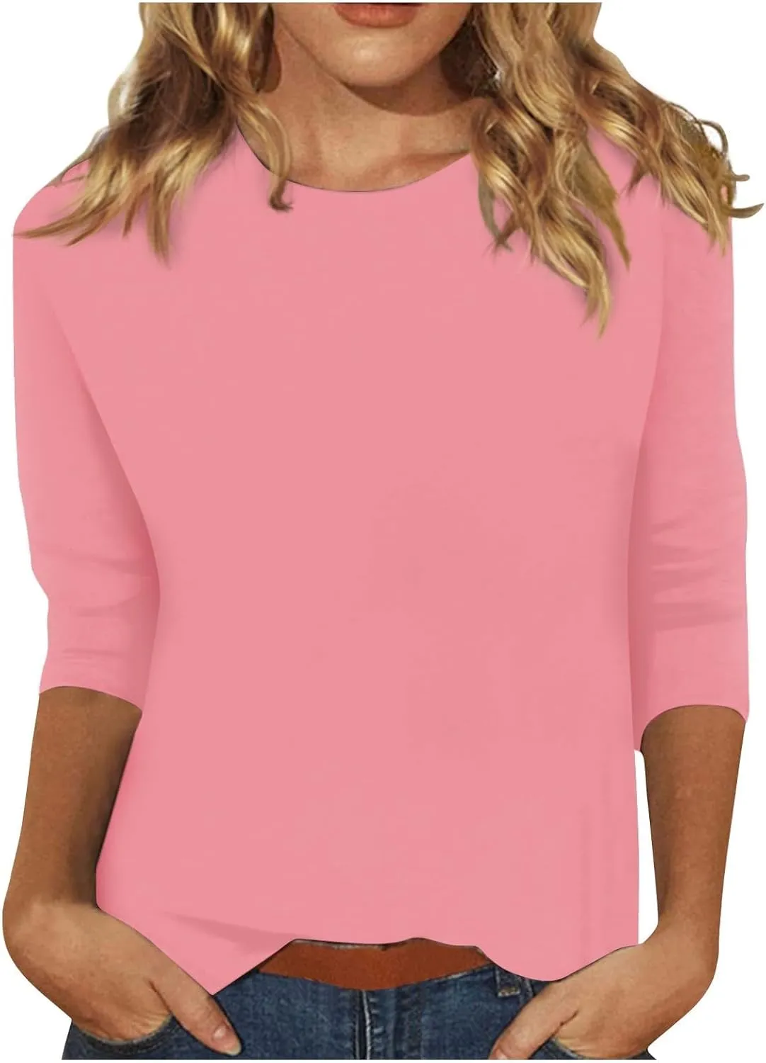 3/4 Length Sleeve Womens Tops Dressy Casual Summer Bell Elbow Sleeve Blouses Work Tunic Shirts