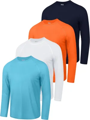 4 Pack Boys' Rash Guard Youth Neon Shirts SPF Long Sleeve Swim Shirts Quick Dry Sun Protection Swimwear for Kids