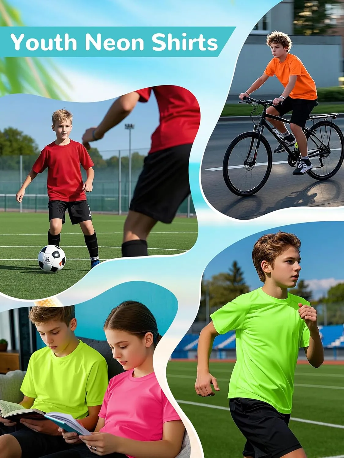 4 Pack Boys' Rash Guard Youth Neon Shirts SPF Long Sleeve Swim Shirts Quick Dry Sun Protection Swimwear for Kids