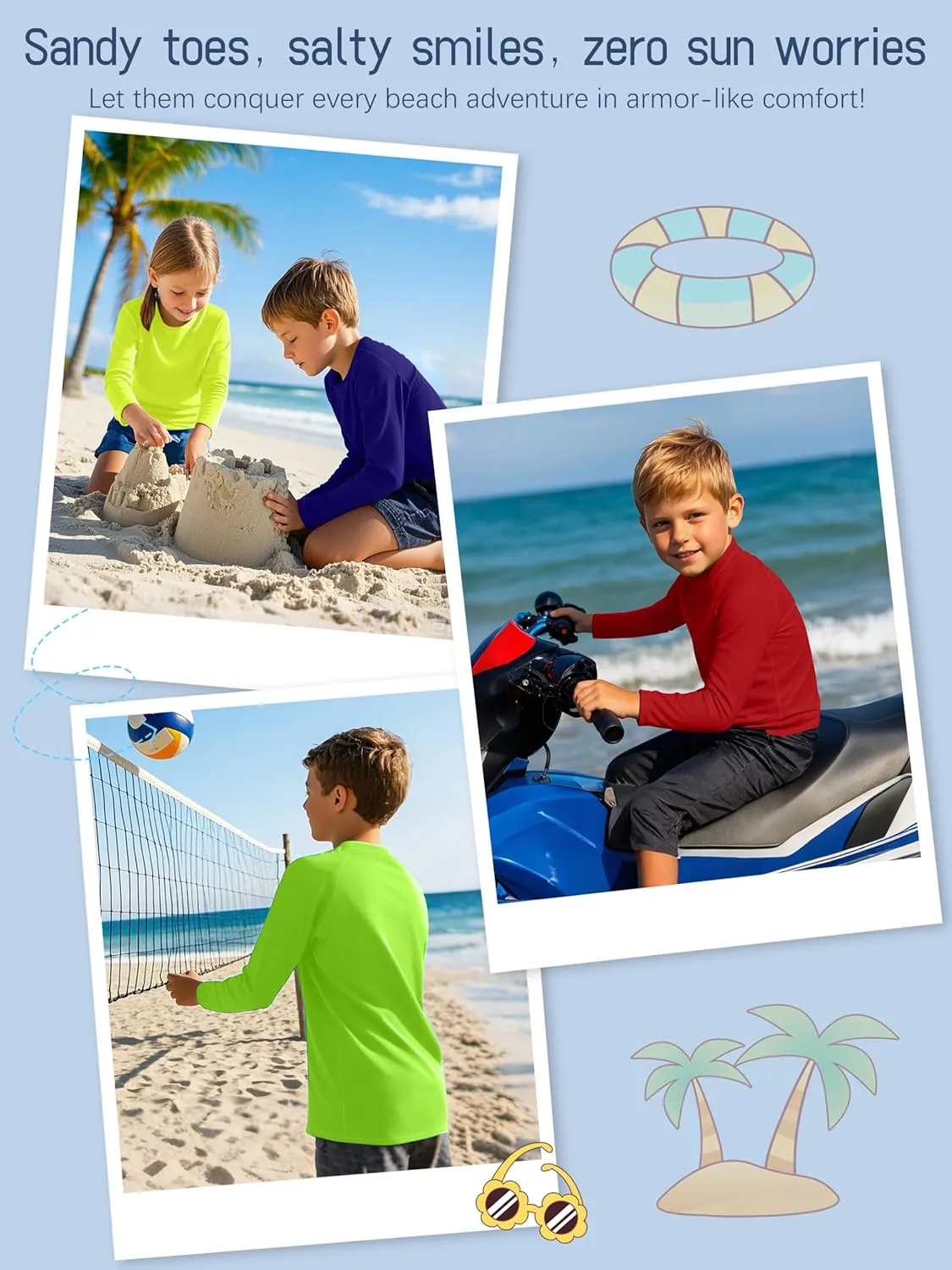 4 Pack Boys' Rash Guard Youth Neon Shirts SPF Long Sleeve Swim Shirts Quick Dry Sun Protection Swimwear for Kids