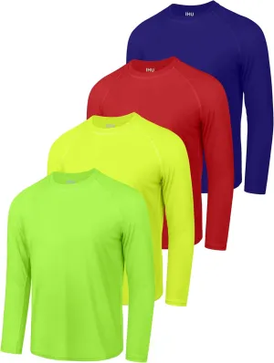 4 Pack Boys' Rash Guard Youth Neon Shirts SPF Long Sleeve Swim Shirts Quick Dry Sun Protection Swimwear for Kids