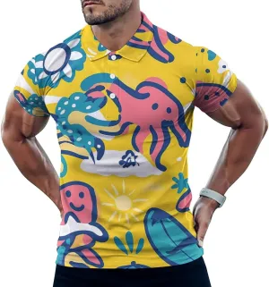 Abstract Octopus Hawaiian Surfboard Mens Polo Shirts Quick Dry Short Sleeve T-shirts Slim Tennis Collared Tees Tops
