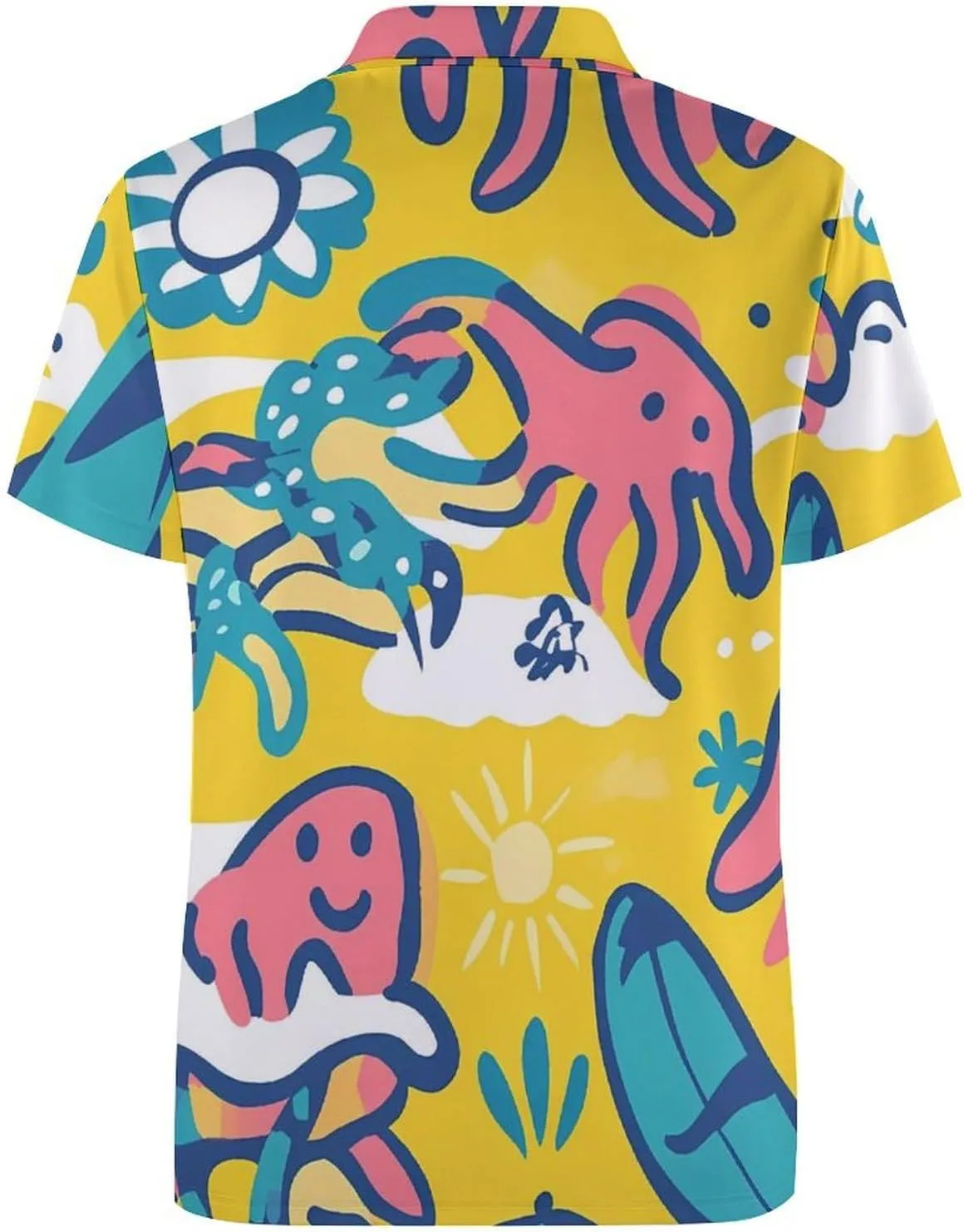 Abstract Octopus Hawaiian Surfboard Mens Polo Shirts Quick Dry Short Sleeve T-shirts Slim Tennis Collared Tees Tops