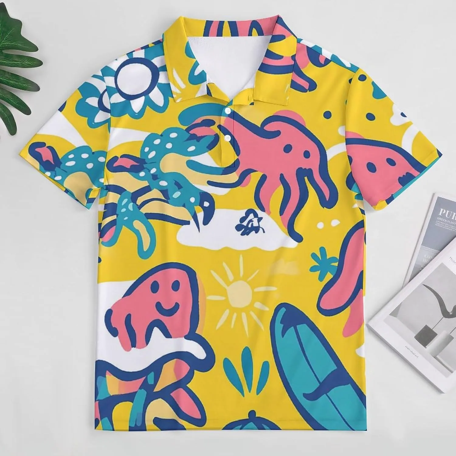 Abstract Octopus Hawaiian Surfboard Mens Polo Shirts Quick Dry Short Sleeve T-shirts Slim Tennis Collared Tees Tops