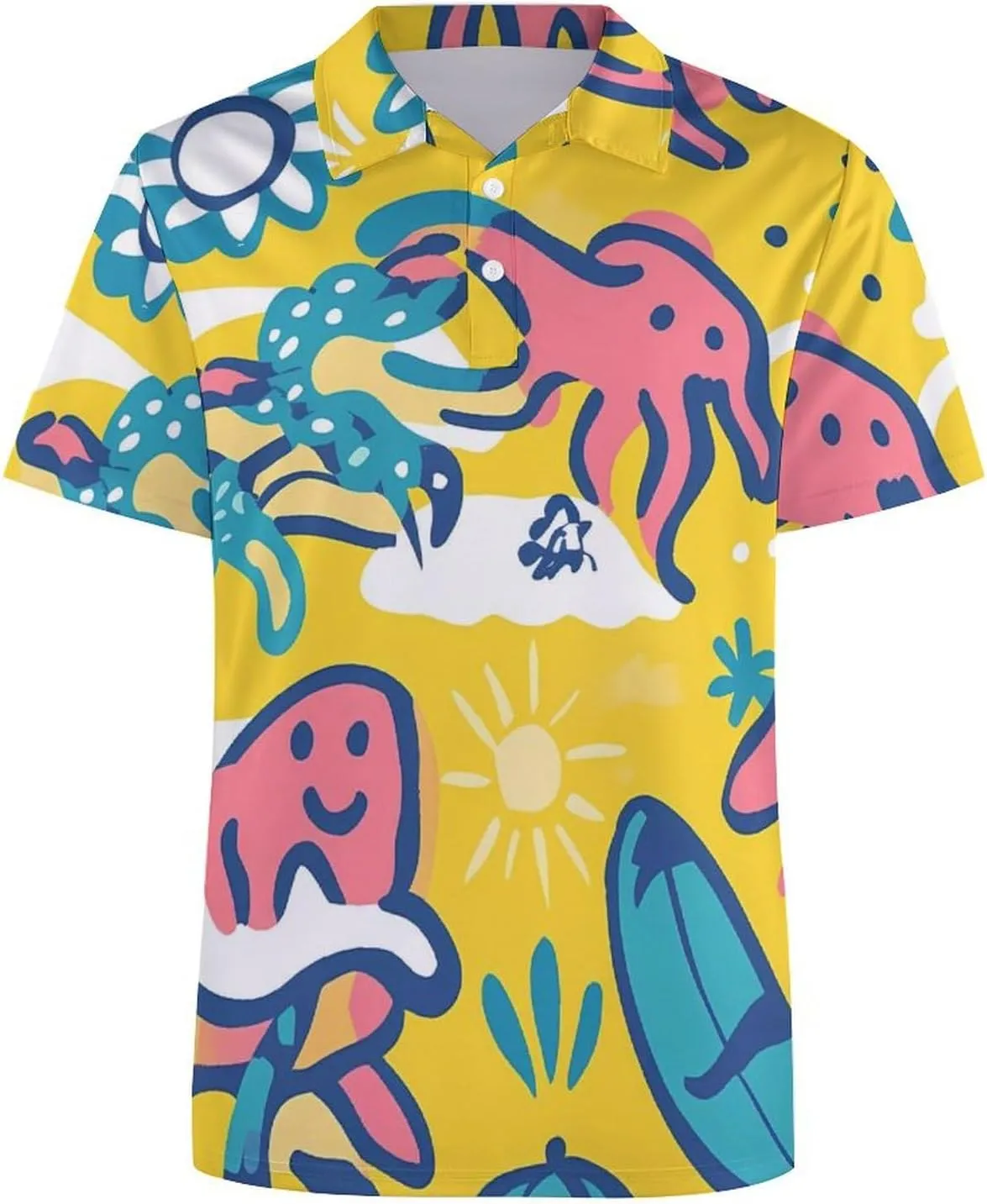 Abstract Octopus Hawaiian Surfboard Mens Polo Shirts Quick Dry Short Sleeve T-shirts Slim Tennis Collared Tees Tops