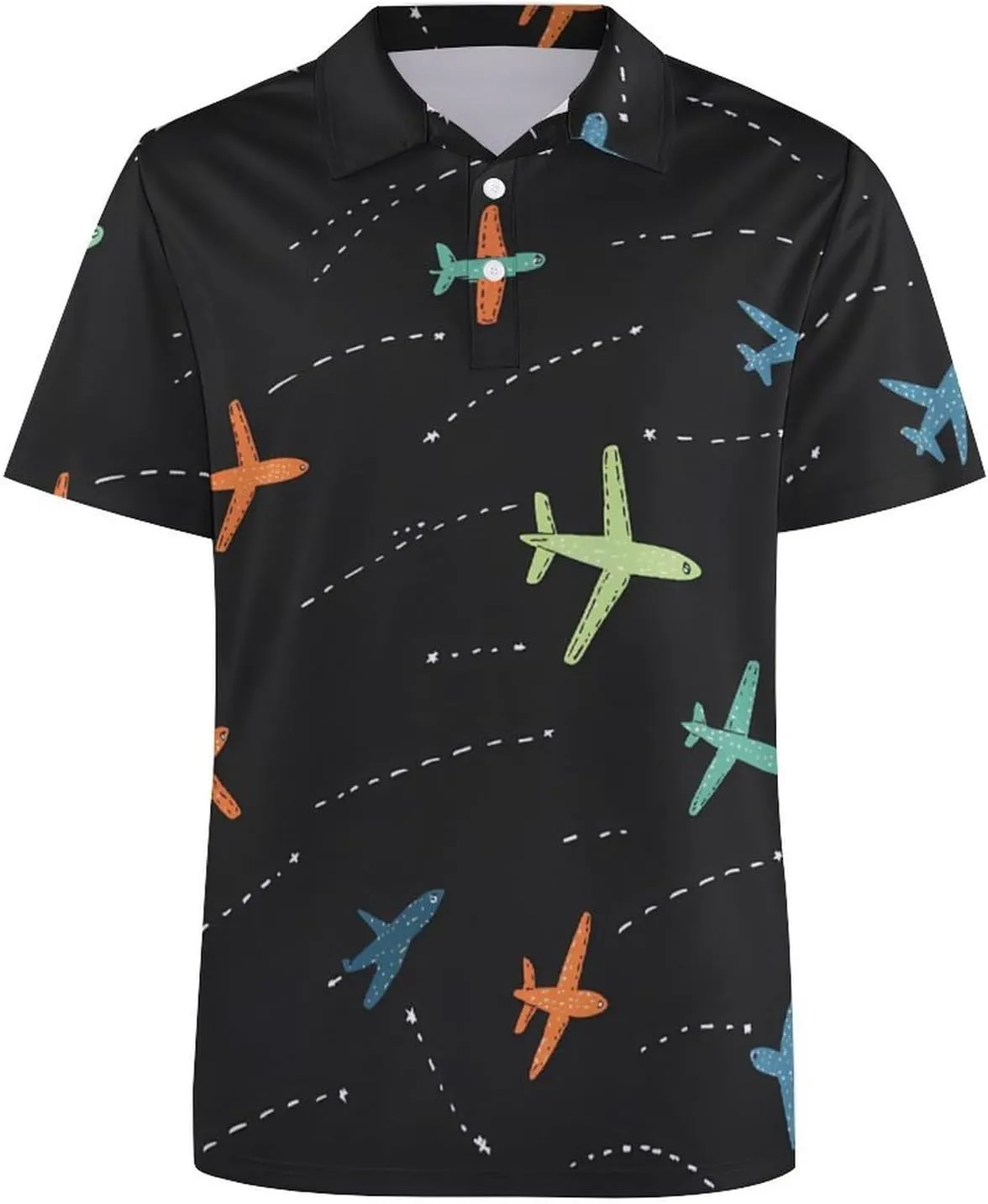 Airplane Mens Polo Shirts Quick Dry Short Sleeve T-shirts Slim Tennis Collared Tees Tops