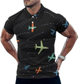 Airplane Mens Polo Shirts Quick Dry Short Sleeve T-shirts Slim Tennis Collared Tees Tops
