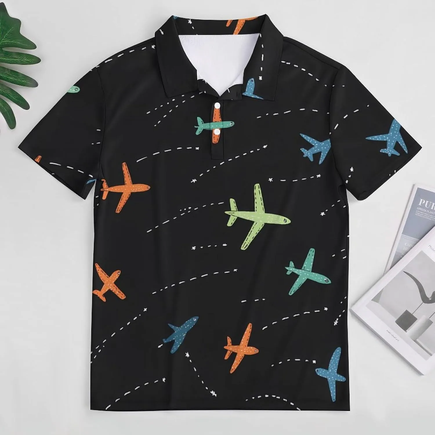 Airplane Mens Polo Shirts Quick Dry Short Sleeve T-shirts Slim Tennis Collared Tees Tops
