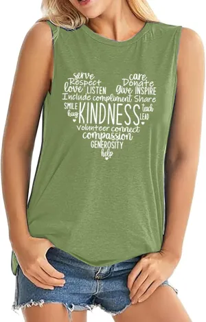 ALUS Womens Graphic Tank Tops Summer T Shirts Sleeveless Casual Loose Tunic Blouses
