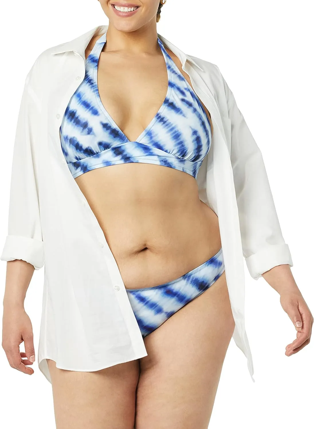 Amazon Essentials Women's Light-Support Tie Halter Bikini Swimsuit Top (Available in Plus Size)