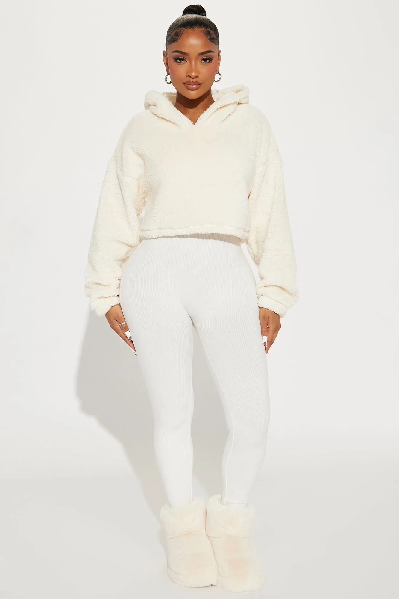 Amber Cropped Sherpa Lounge Jacket - Cream