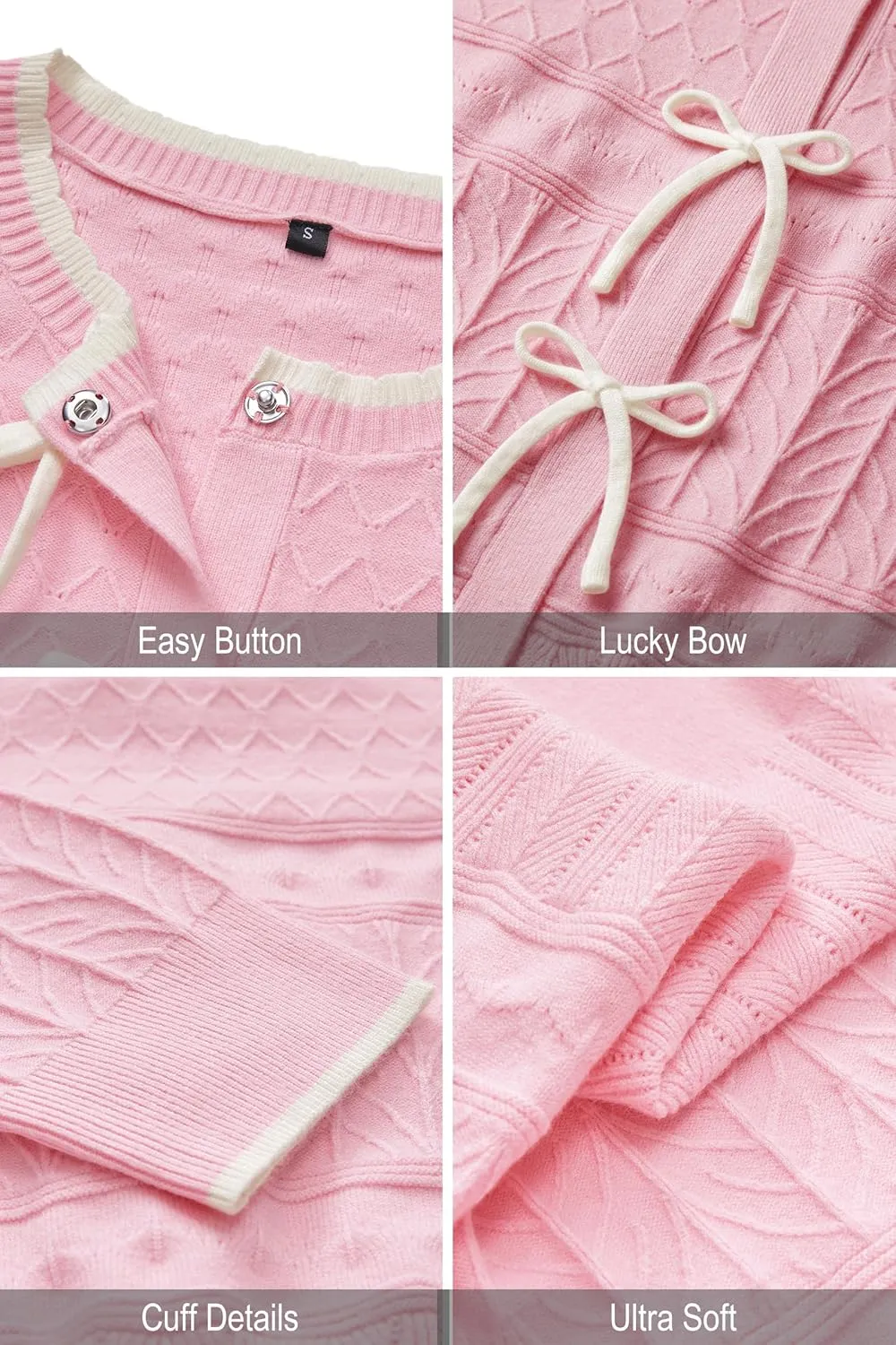Arach&Cloz Bow Sweaters Easy Button Cardigan 2025 Spring Womens Tops Color Block Long Sleeve Casual Crew Neck Shirts