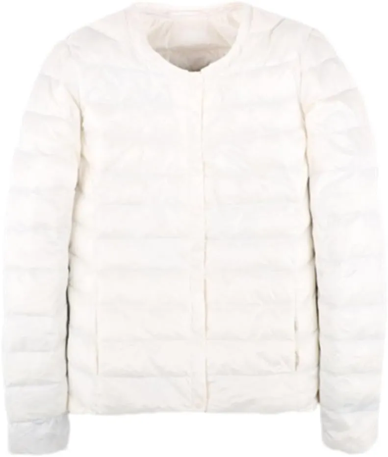 Autumn Spring Ultra Light Down Jacket Women White Duck Down Coat Collarless Warm