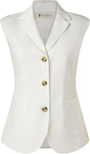 Belle Poque Vest for Women Business Casual Sleeveless Blazer Suit Vest Tops Light Jackets Blazers with Pockets