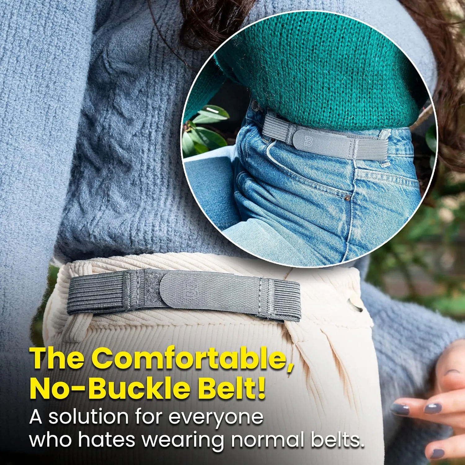 BeltBro For Women No Buckle Elastic Belt  Fits 1 Inch Belt Loops, Easy To Use