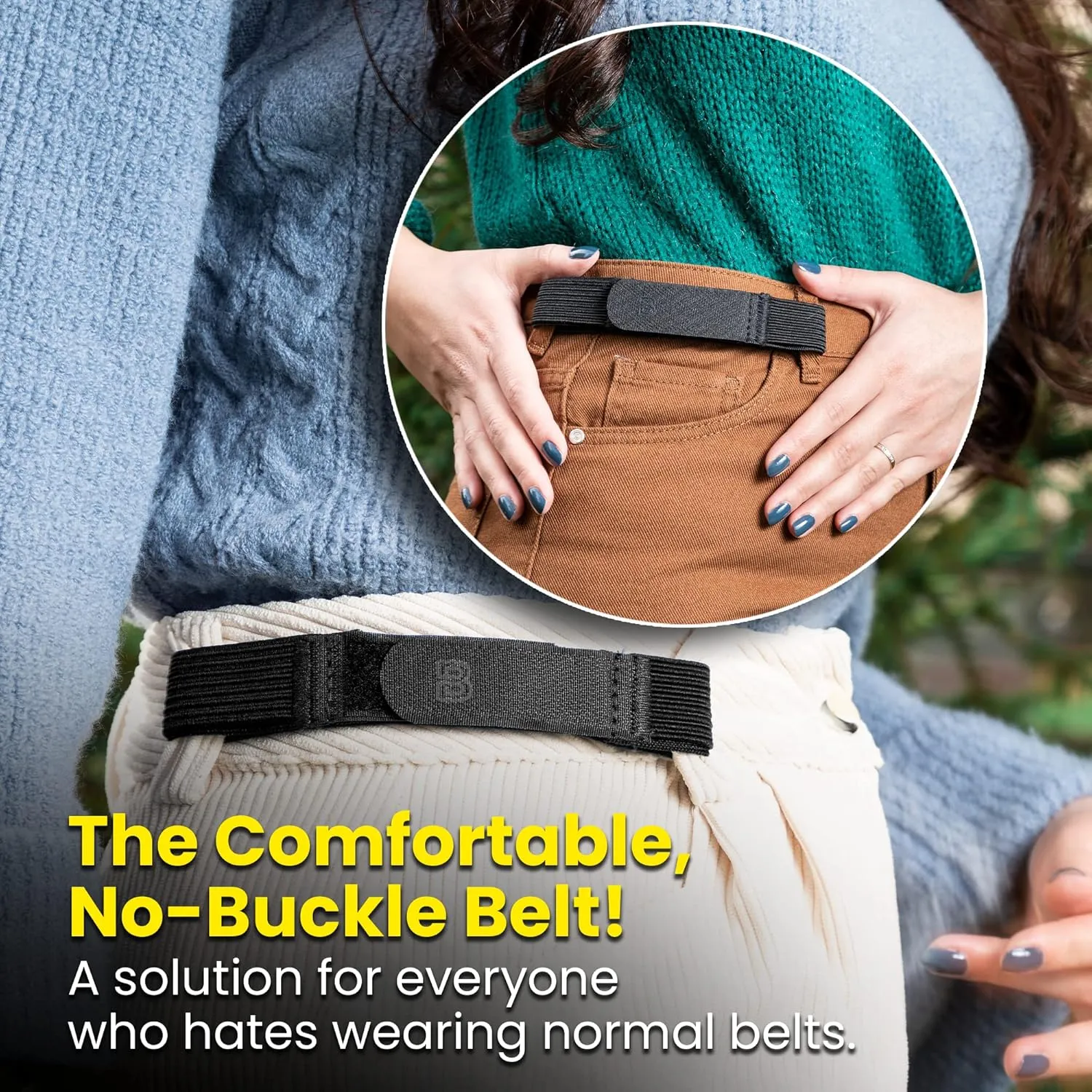 BeltBro For Women No Buckle Elastic Belt  Fits 1 Inch Belt Loops, Easy To Use