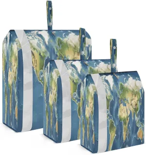 Blue Watercolor World Map Packing Cubes for Travel 3 Set Compression Bags Suitcase Organizer Bags Set for Easy Packing
