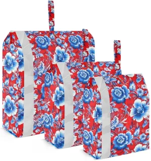 Blue White Flowers Red Packing Cubes for Travel 3 Set Luggage Packing Cubes Luggage Bags Organizer for Easy Packing
