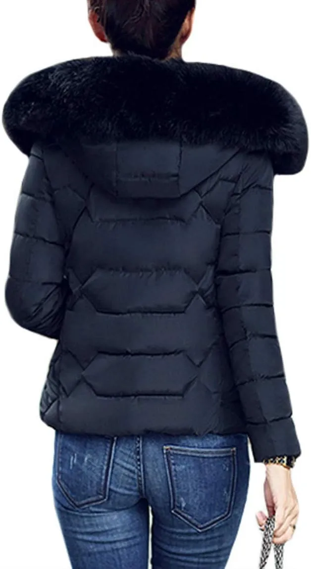 BOFETA Womens Casual Light Weight Slim Parka Puffer Thickened Pockets Down Jackets with Removable Hood