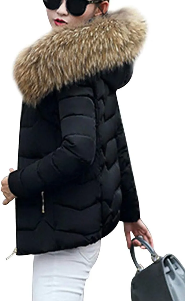 BOFETA Womens Casual Light Weight Slim Parka Puffer Thickened Pockets Down Jackets with Removable Hood