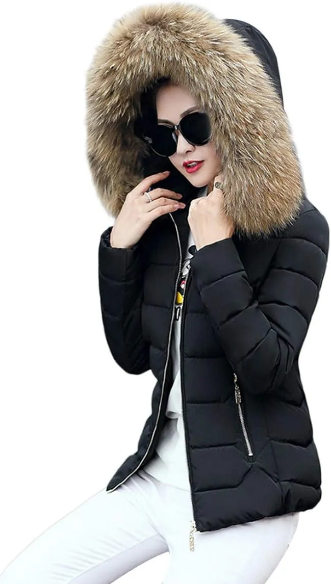 BOFETA Womens Casual Light Weight Slim Parka Puffer Thickened Pockets Down Jackets with Removable Hood