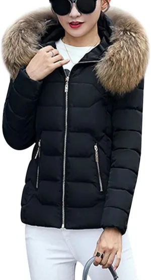 BOFETA Womens Casual Light Weight Slim Parka Puffer Thickened Pockets Down Jackets with Removable Hood