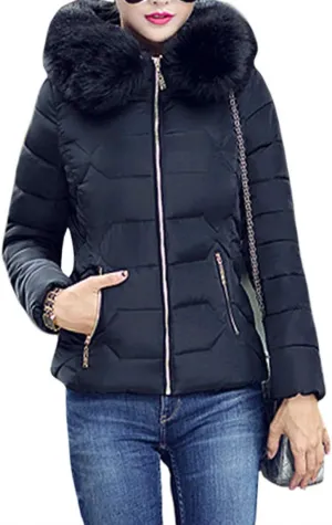 BOFETA Womens Casual Light Weight Slim Parka Puffer Thickened Pockets Down Jackets with Removable Hood