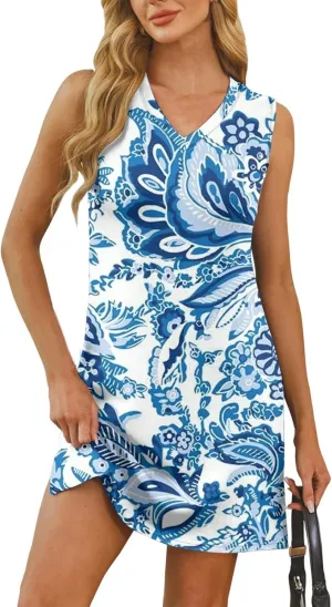 Boho Summer Dresses for Women 2025 V-Neck Beach Dress Vacation Women's Sleeveless Floral Sundress with Split