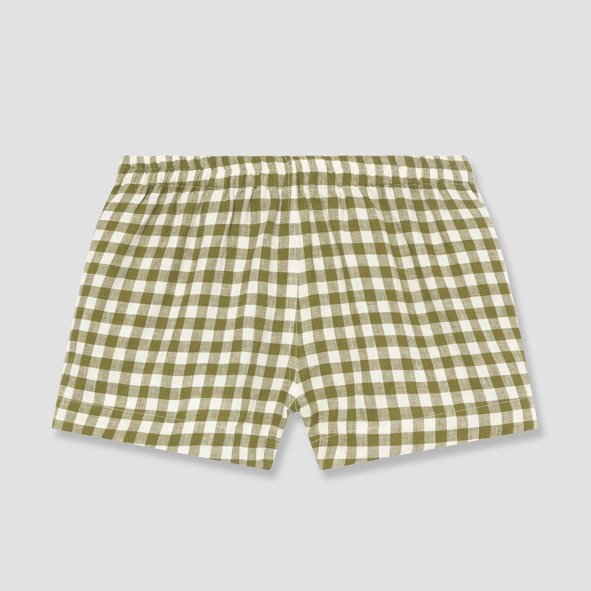 Botanical Green Gingham Linen Pajama Shorts Set