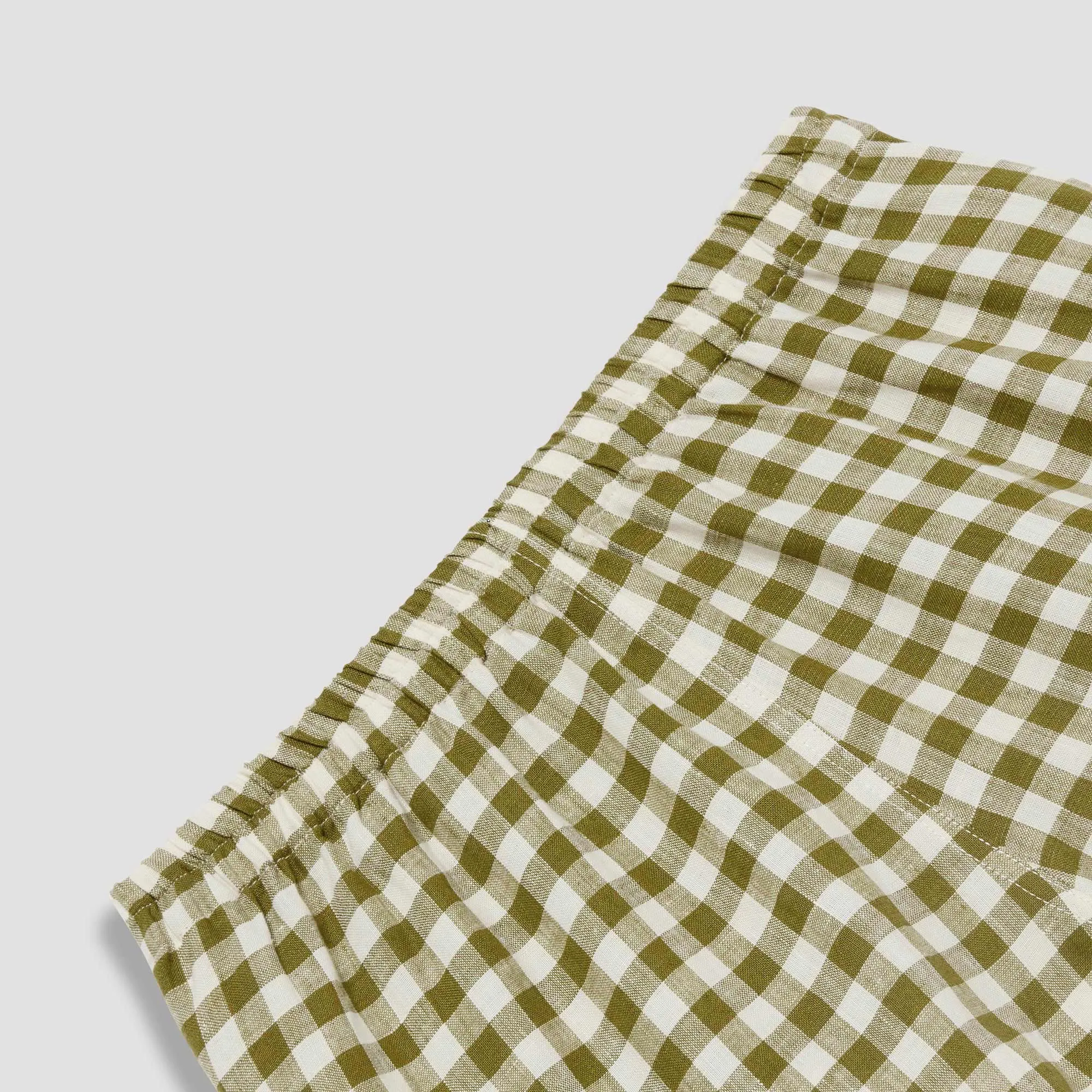 Botanical Green Gingham Linen Pajama Shorts Set