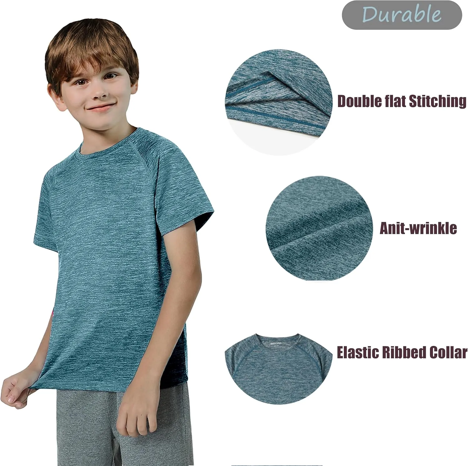 Boy's Quick Dry Short-Sleeve T-Shirts Active T Shirts for Boys 3-12 Years Old