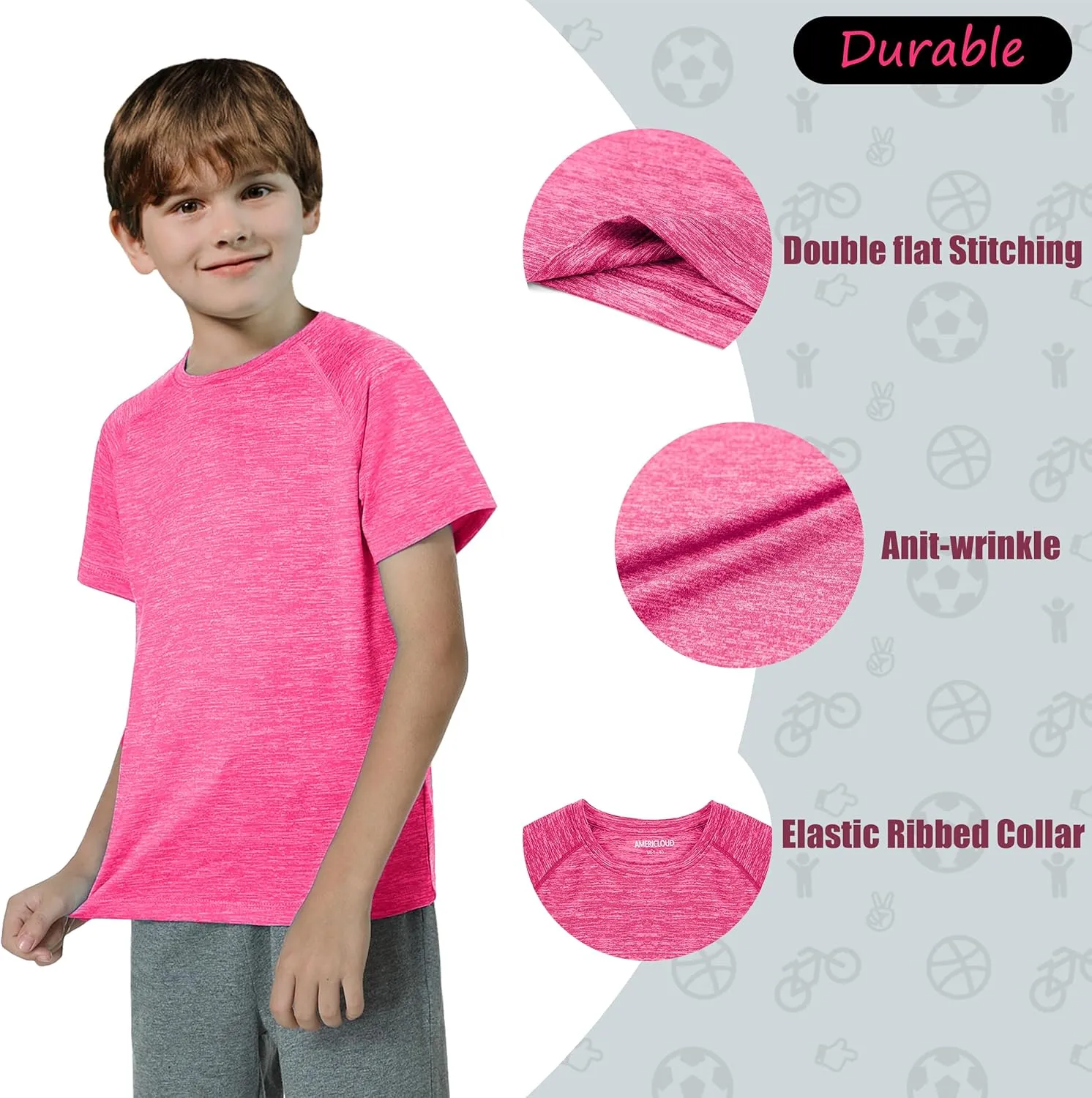 Boy's Quick Dry Short-Sleeve T-Shirts Active T Shirts for Boys 3-12 Years Old