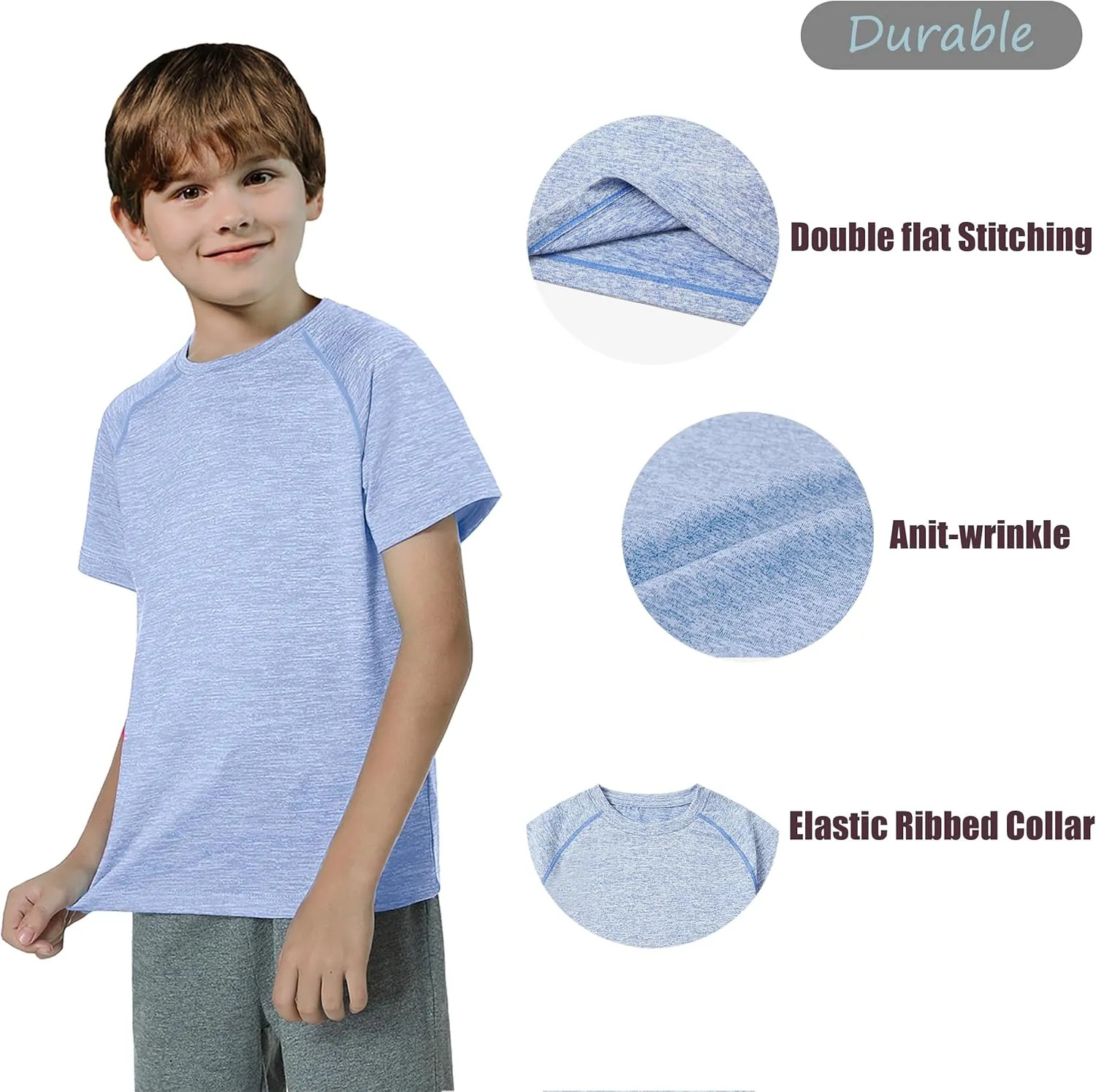 Boy's Quick Dry Short-Sleeve T-Shirts Active T Shirts for Boys 3-12 Years Old