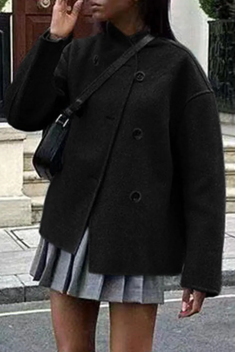 British Style Elegant Solid Buttons Mandarin Collar Outerwear(4 Colors)