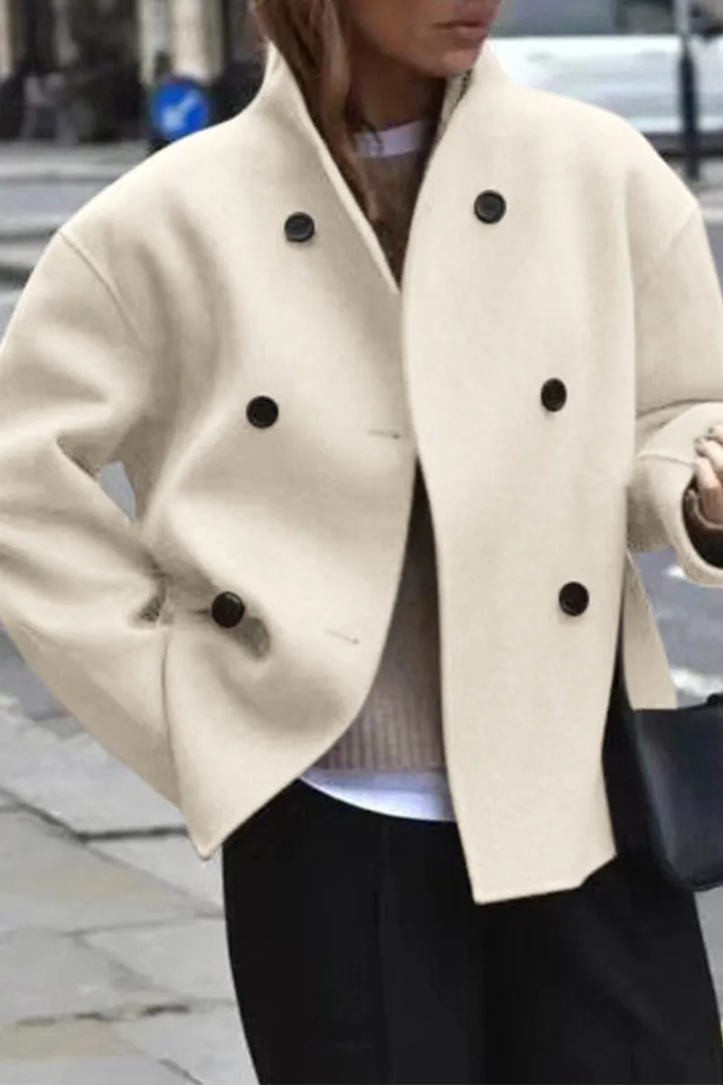 British Style Elegant Solid Buttons Mandarin Collar Outerwear(4 Colors)