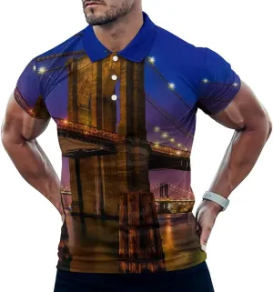 Brooklyn Bridge New York Mens Polo Shirts Quick Dry Short Sleeve T-shirts Slim Tennis Collared Tees Tops