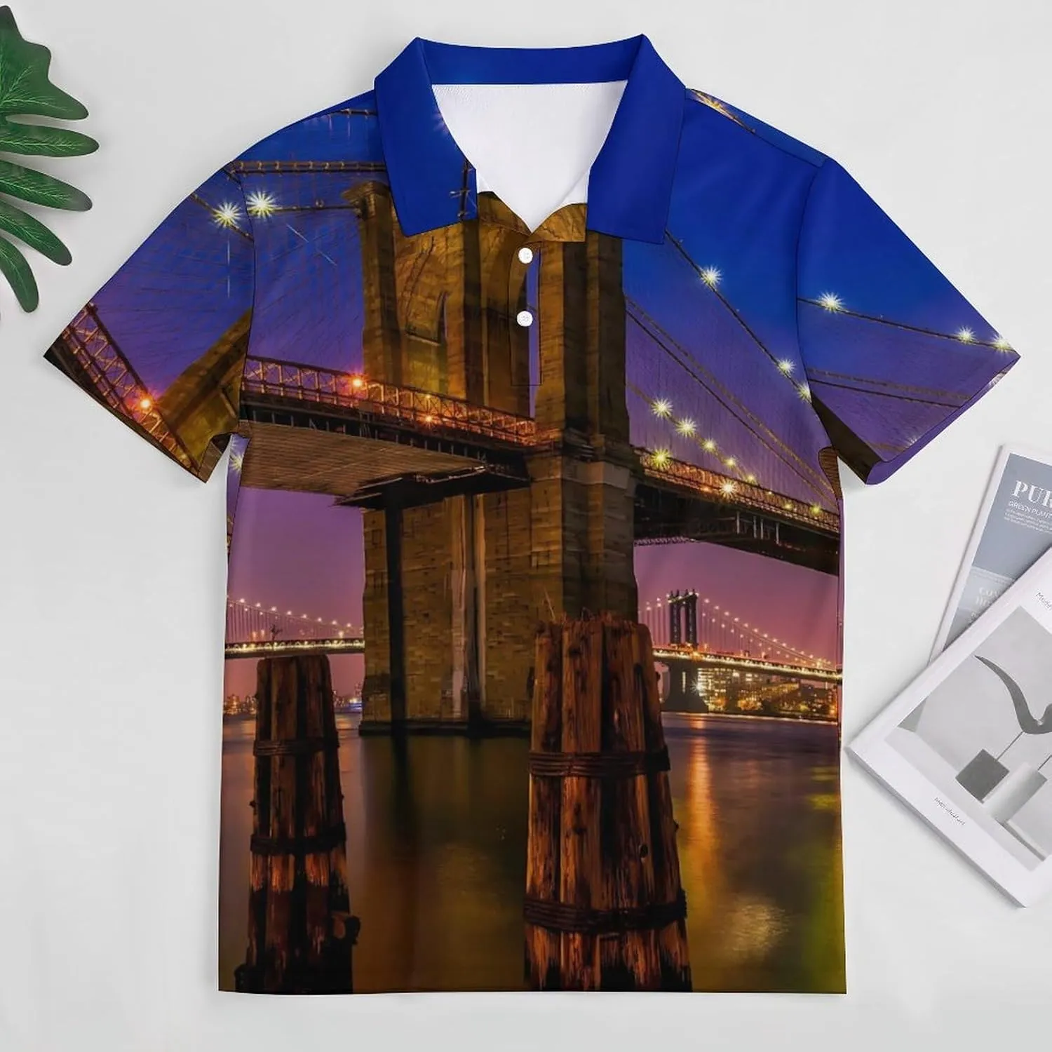Brooklyn Bridge New York Mens Polo Shirts Quick Dry Short Sleeve T-shirts Slim Tennis Collared Tees Tops