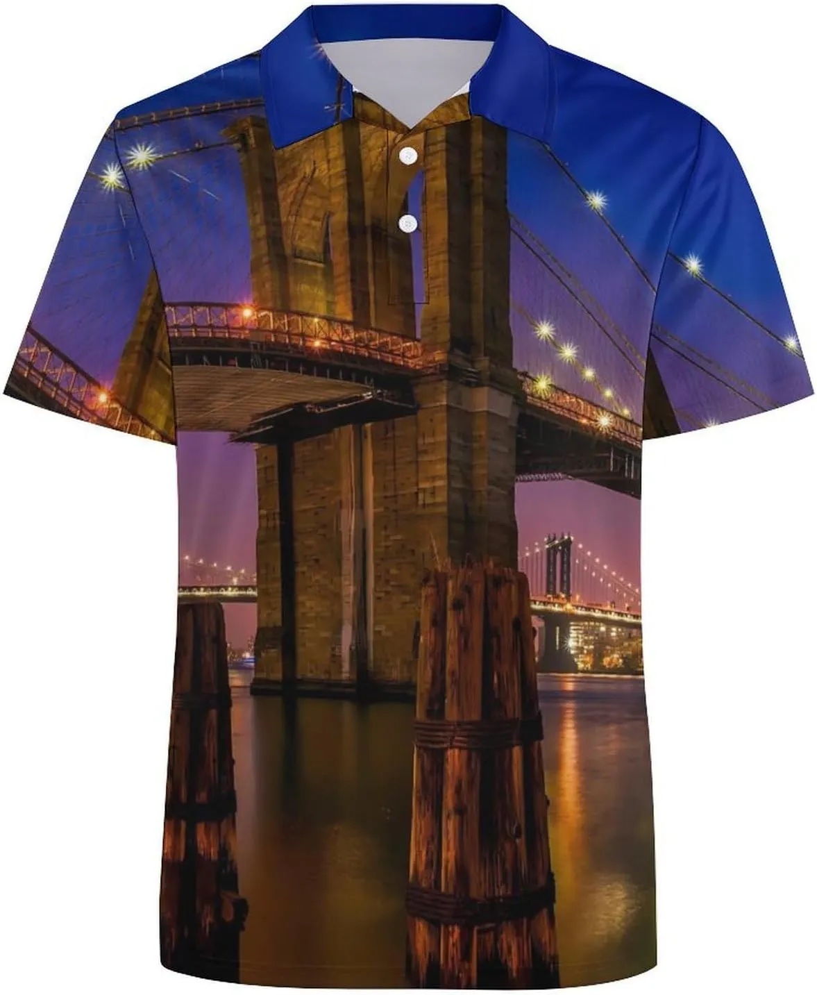 Brooklyn Bridge New York Mens Polo Shirts Quick Dry Short Sleeve T-shirts Slim Tennis Collared Tees Tops