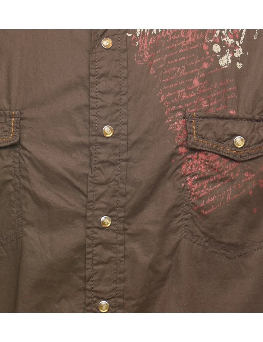 Brown & Red Y2K Printed Shirt - XL