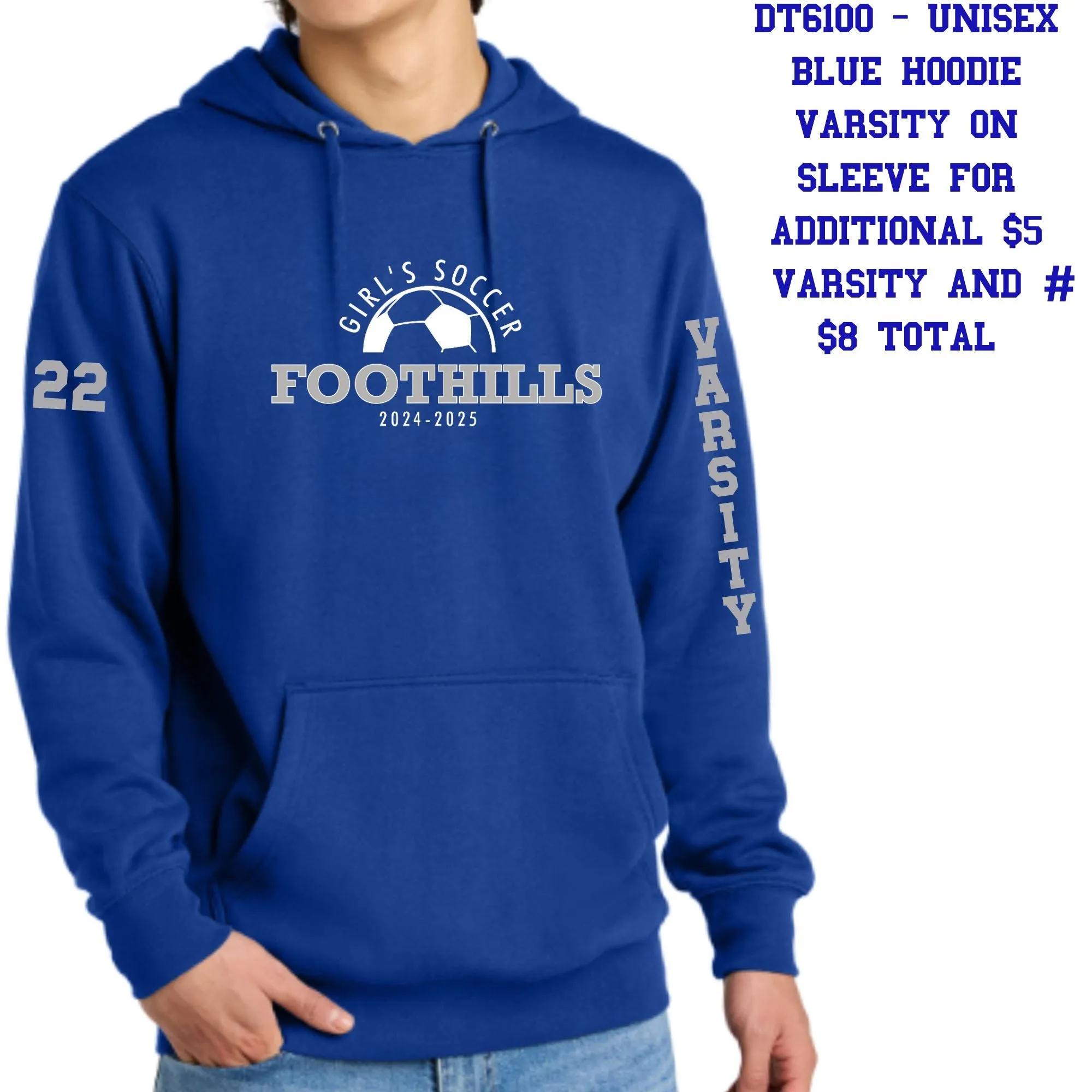 Catalina Foothills Girls Soccer 2024-2025 Hoodie in Blue, Black, or White