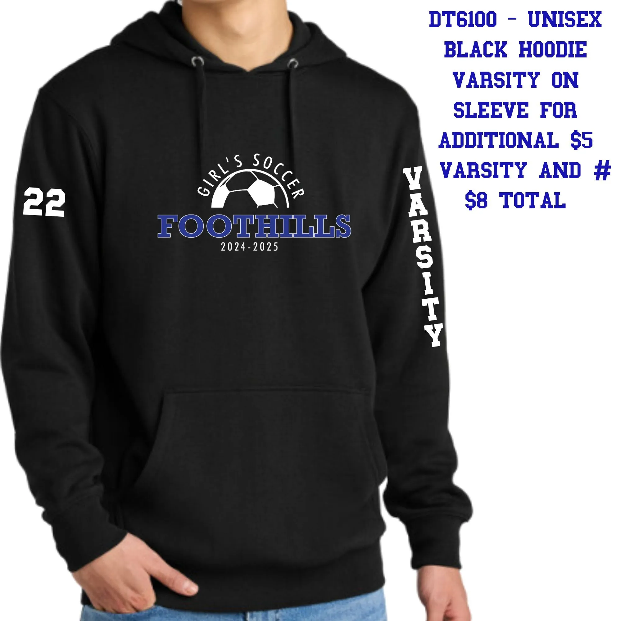 Catalina Foothills Girls Soccer 2024-2025 Hoodie in Blue, Black, or White
