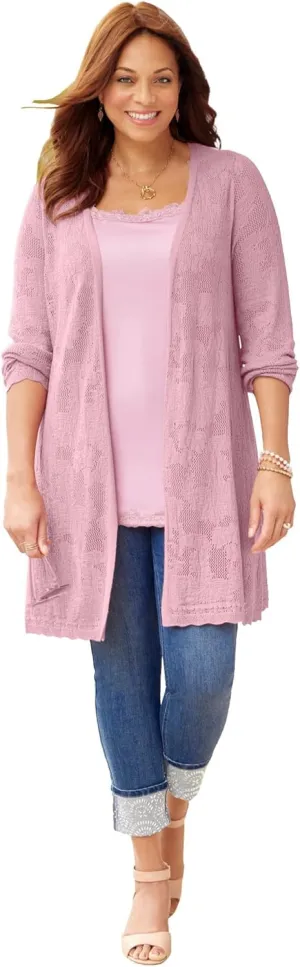Catherines Women's Plus Size Pointelle Cardigan