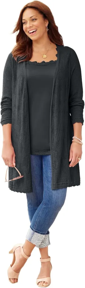 Catherines Women's Plus Size Pointelle Cardigan