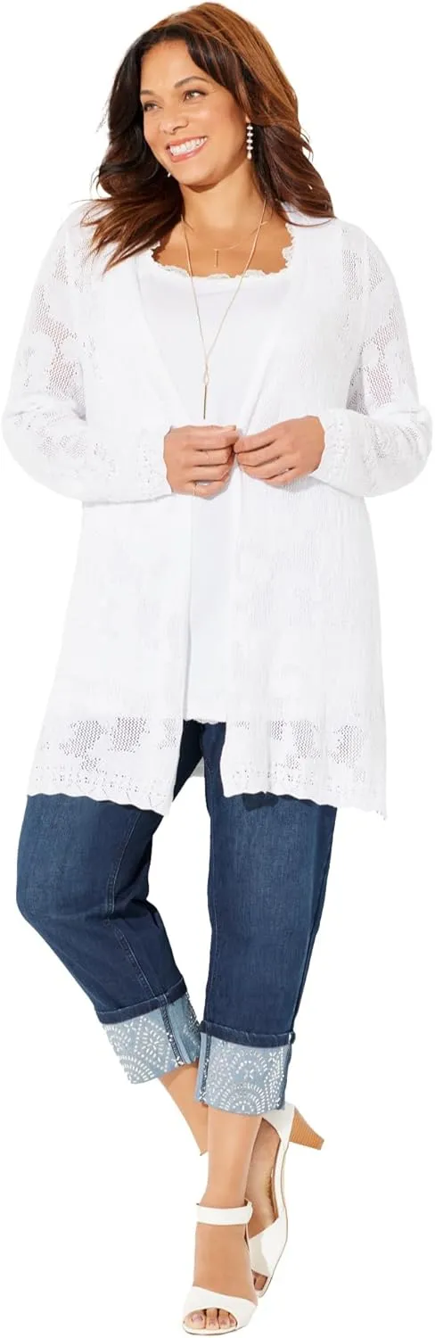 Catherines Women's Plus Size Pointelle Cardigan