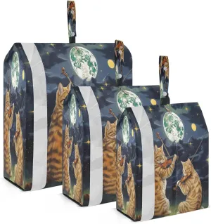 Cats Playing Violin Moon Packing Cubes for Travel 3 Set Compression Bags Luggage Bags for Easy Packing