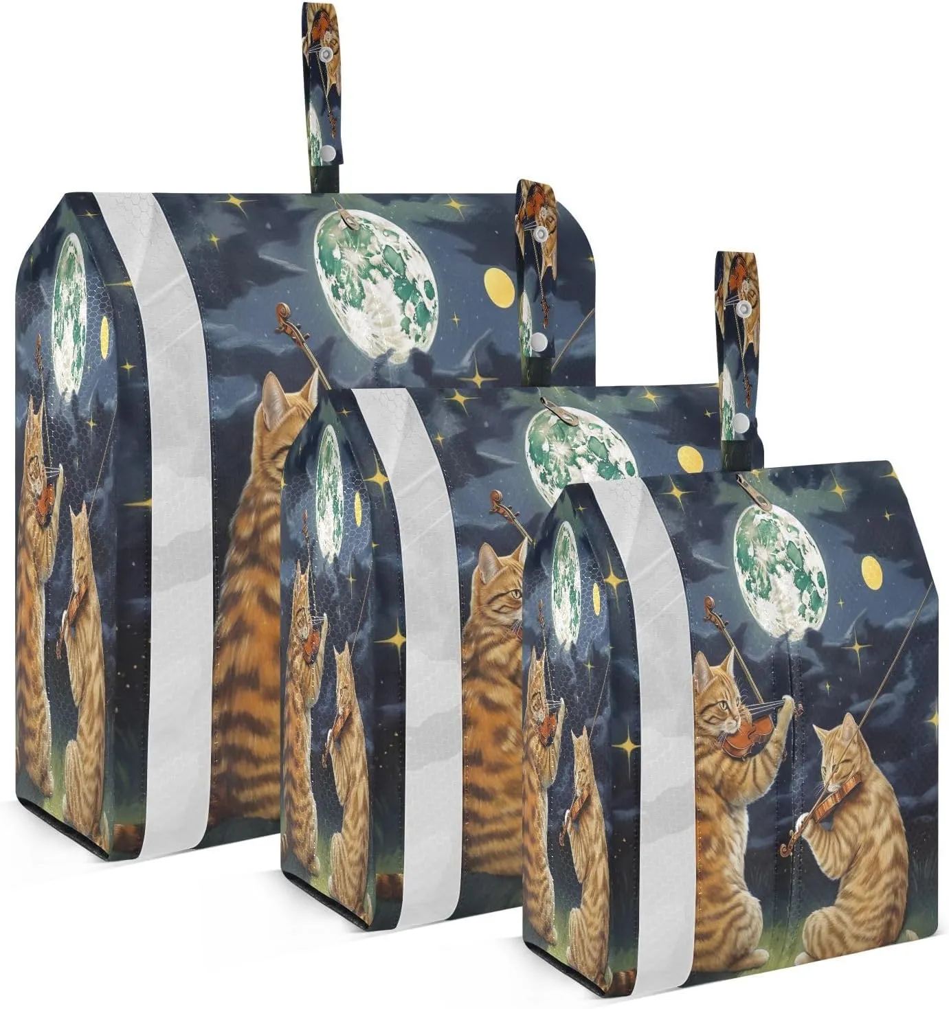 Cats Playing Violin Moon Packing Cubes for Travel 3 Set Compression Bags Luggage Bags for Easy Packing