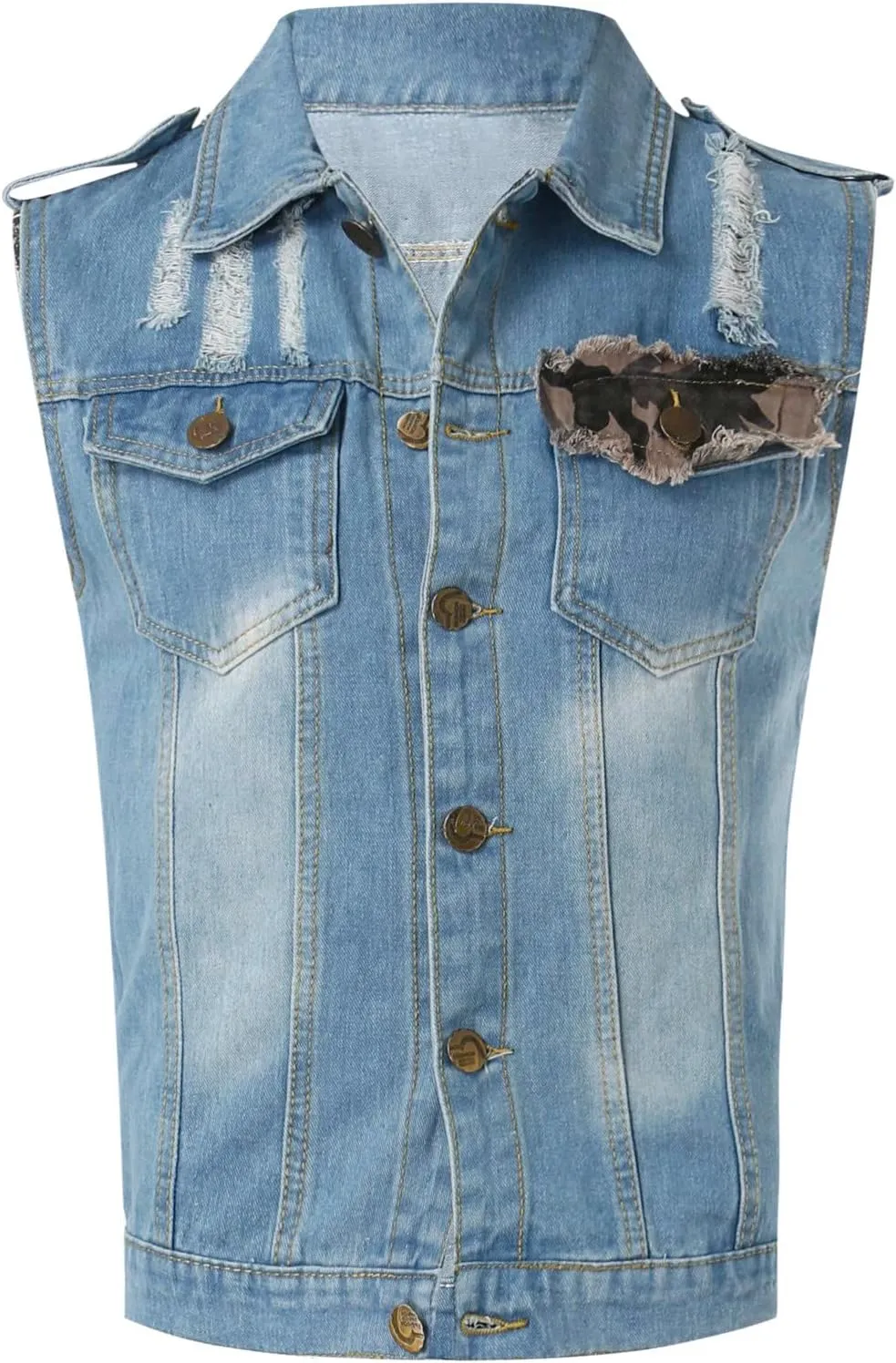 Chaqueta Denim Vest Para Hombre Slim Fit Button Down Sleeveless Shirts for Men Retro Distressed Destroyed Jeans Jacket