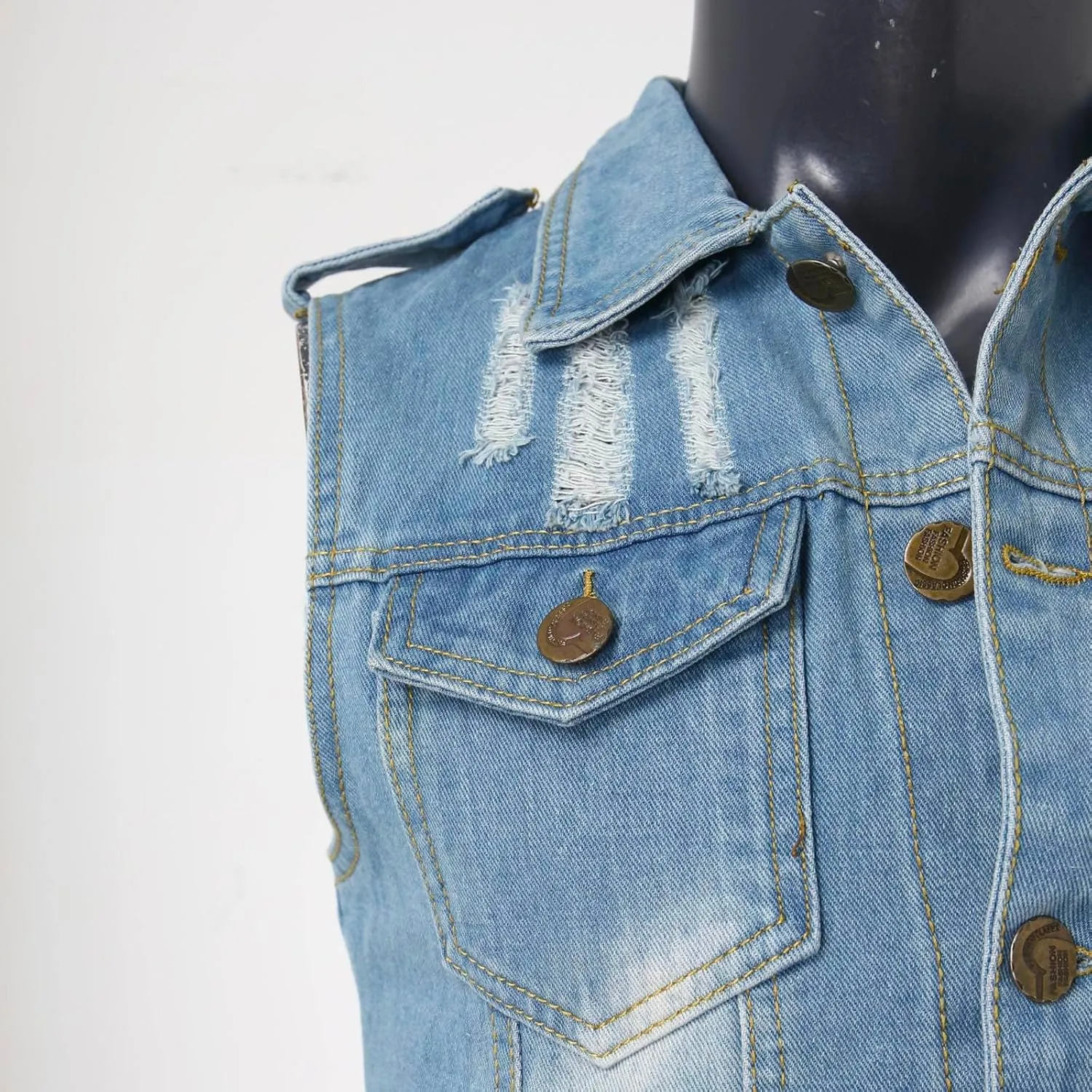Chaqueta Denim Vest Para Hombre Slim Fit Button Down Sleeveless Shirts for Men Retro Distressed Destroyed Jeans Jacket